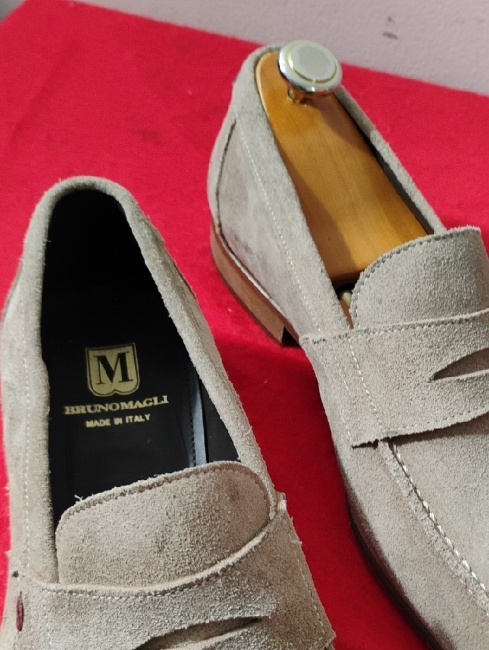 Bruno Magli Men's Suede Penny Loafers in Beige - Picture 9 of 10
